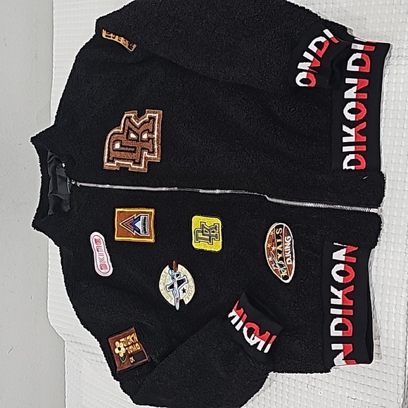 Fashion 4006, dikon Bomber Jacket with patches Zipper Black Size XL Unsex - Picture 11 of 15